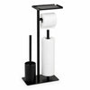 Porte-papier toilette en acier noir mat autoportant (avec brosse et étagère)