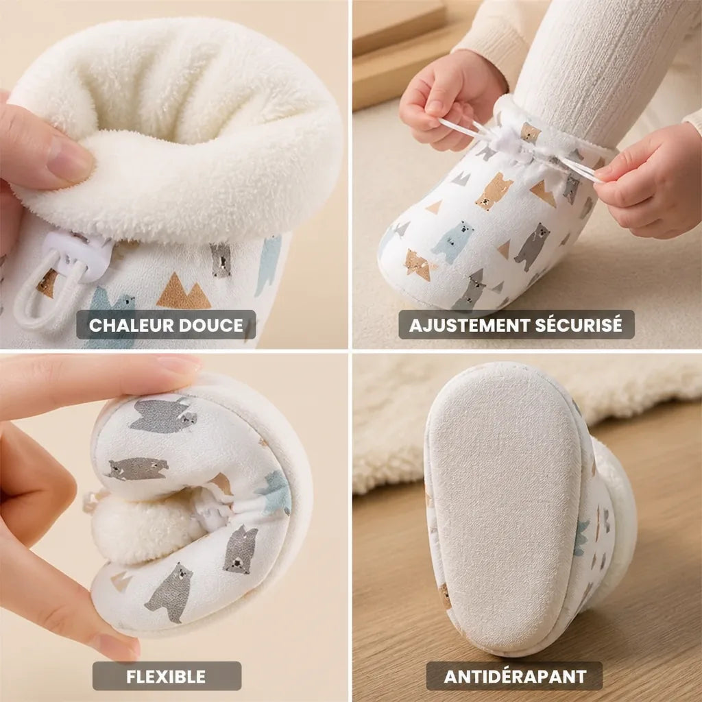 Chaussons Bébé Antidérapants Doublés Coton Chaud (Cordon Ajustable)