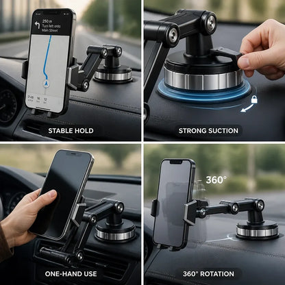 Support de téléphone de voiture à ventouse rotatif à 360° et utilisation à une main