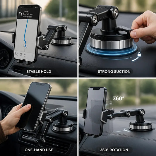 Support de téléphone de voiture à ventouse rotatif à 360° et utilisation à une main