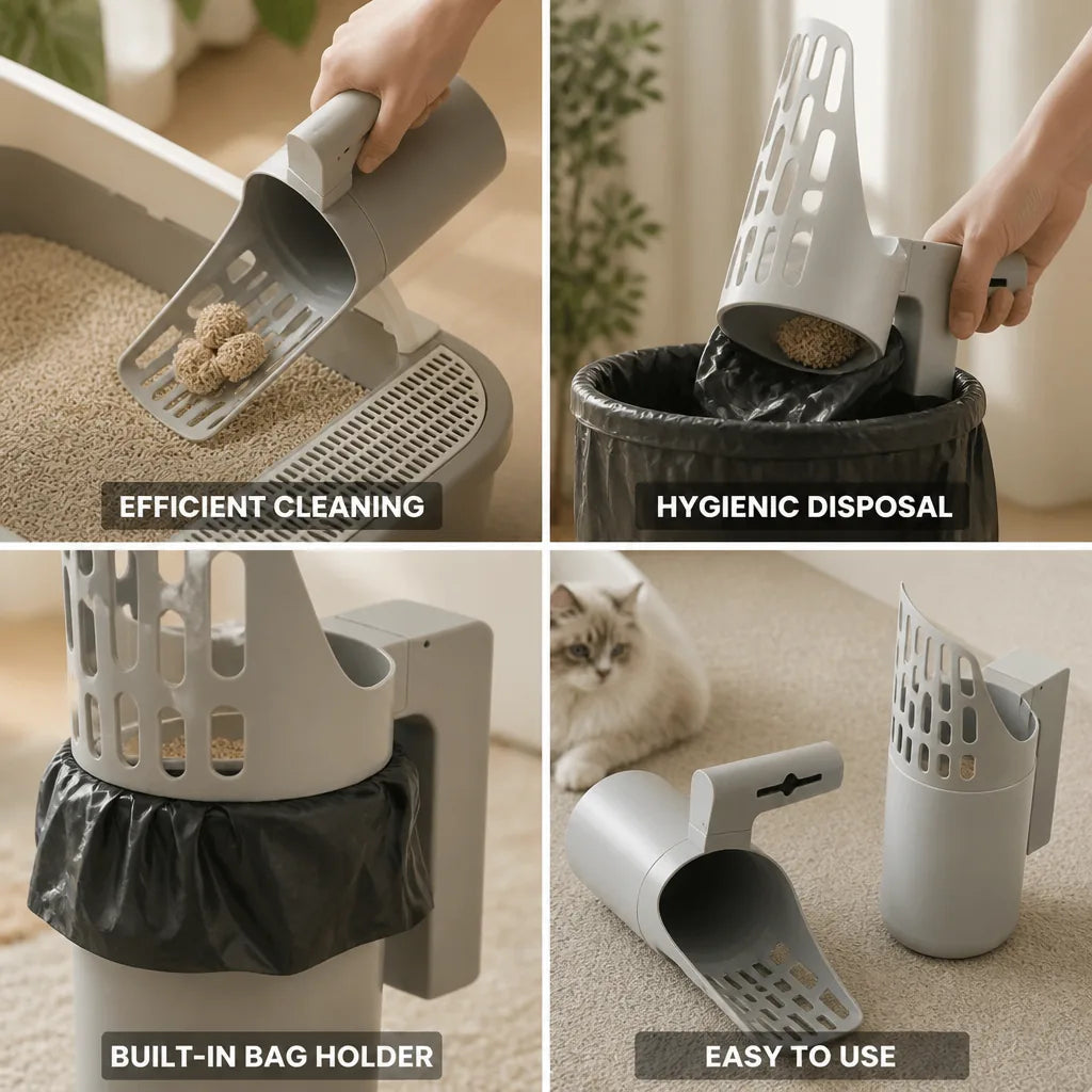 Pelle à litière hygiénique pour chat avec porte-sac intégré