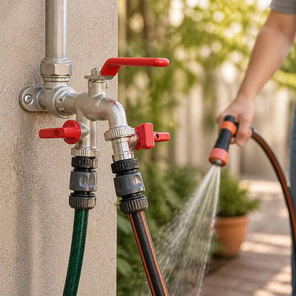 Diviseur de Tuyau de Jardin en Acier Inoxydable à Double Sortie (Leviers Indépendants)