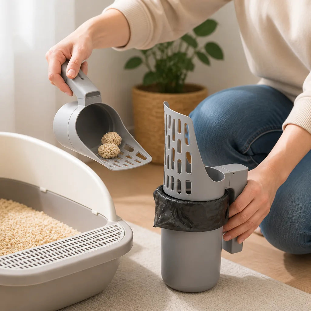 Pelle à litière hygiénique pour chat avec porte-sac intégré