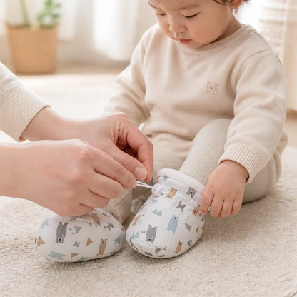 Chaussons Bébé Antidérapants Doublés Coton Chaud (Cordon Ajustable)