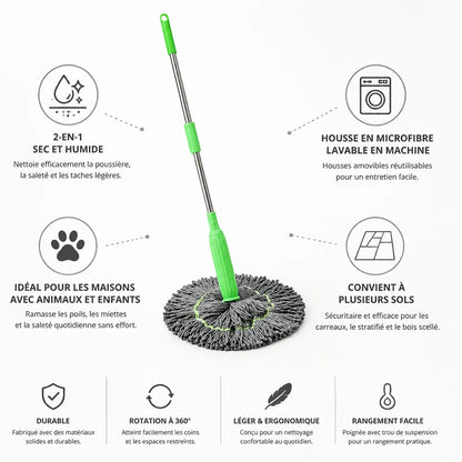 Balai microfibre 2-en-1 humide et sec pour sol