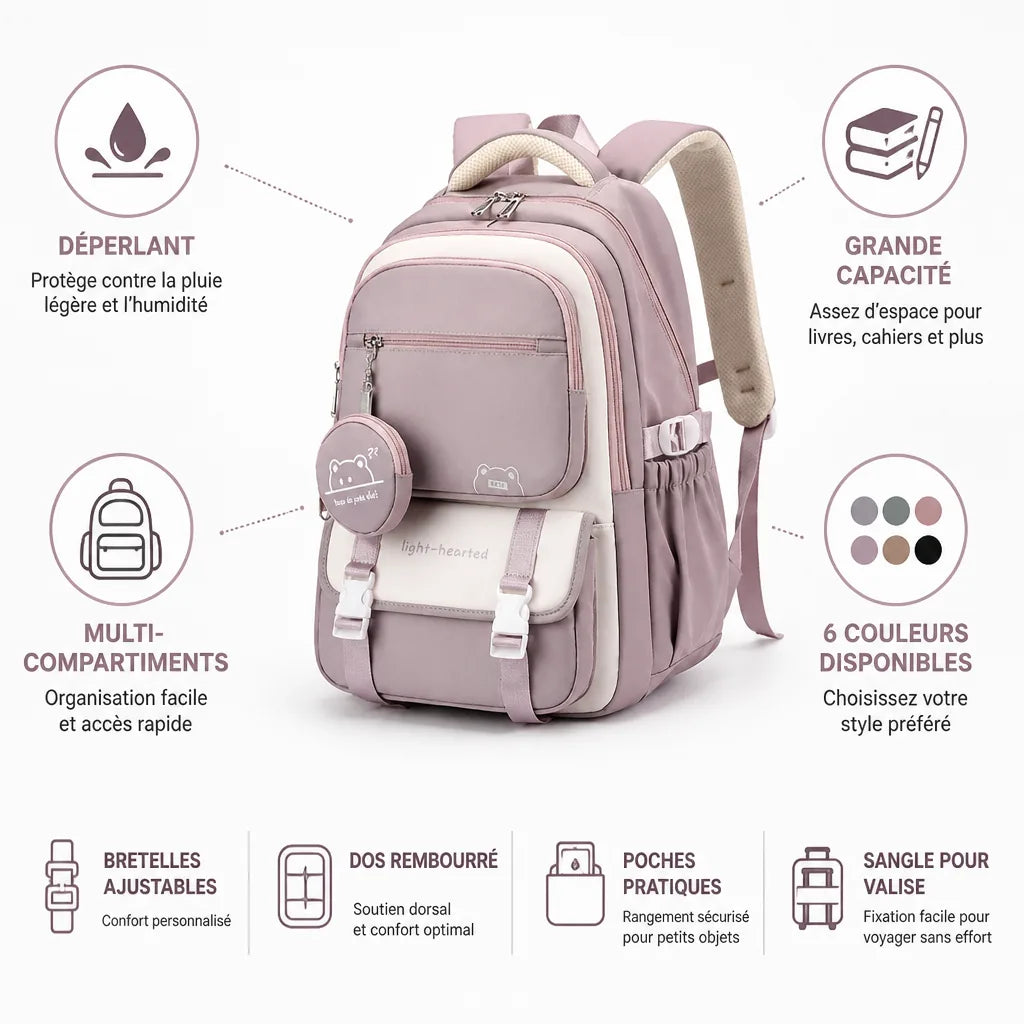 Sac à dos multi-compartiments déperlant (pour filles et ados)