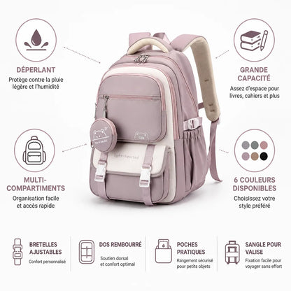 Sac à dos multi-compartiments déperlant (pour filles et ados)
