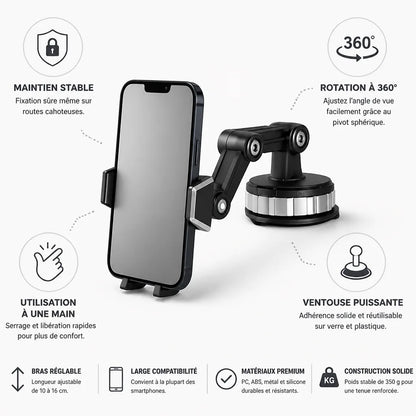 Support de téléphone de voiture à ventouse rotatif à 360° et utilisation à une main