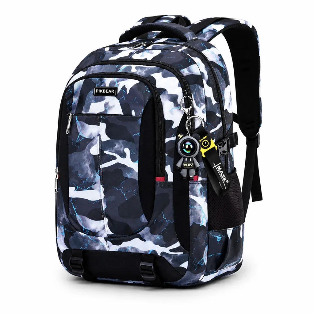 Sac à dos étudiant matelassé pour ordinateur portable, multi-compartiments et bretelles réglables