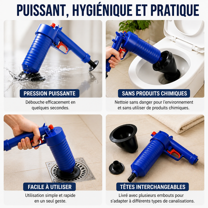 Ventouse à haute pression sans produits chimiques pour canalisations (accessoires interchangeables)